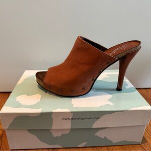 Donald J. Pliner Rust Suede Open-Toe Studded Mule Heel